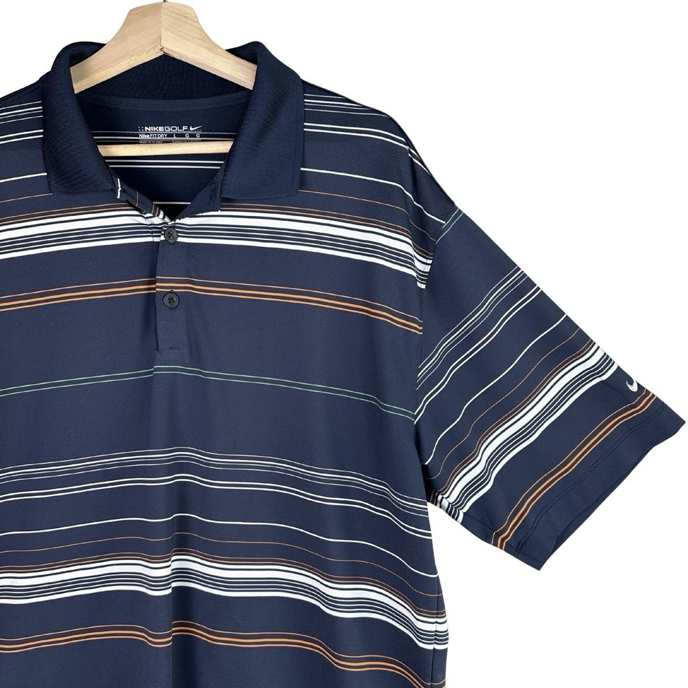 Nike Golf FIT DRY Men's L Navy Multi-Stripe  Short Sleeve Golf Polo